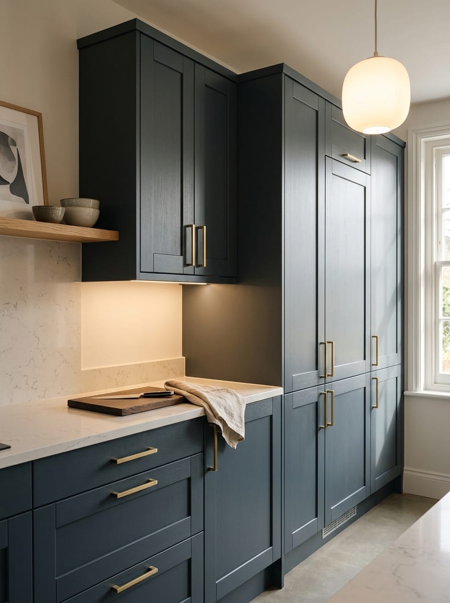 portrait1_600x800-364 Tall view of full-height bespoke kitchen cabinetry, contemporary painted lay-on cabinetry