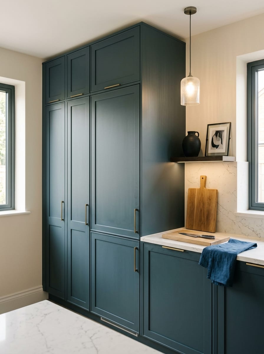 portrait1_600x800-367 Tall view of full-height bespoke kitchen cabinetry, contemporary painted lay-on cabinetry