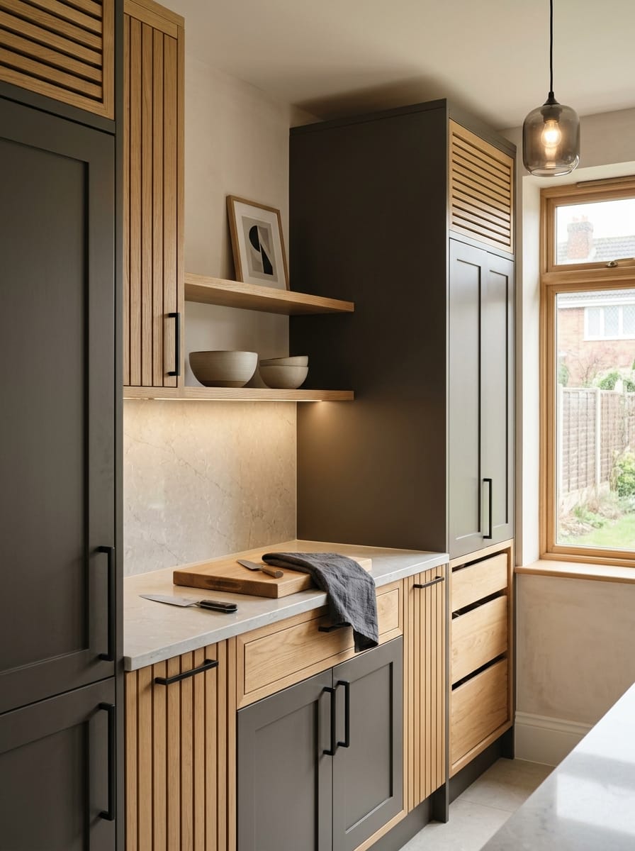 portrait1_600x800-375 Tall view of full-height bespoke kitchen cabinetry, modern shaker cabinetry