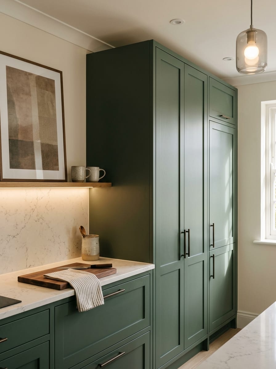 Tall view of full-height bespoke kitchen cabinetry, contemporary in-frame cabinetry