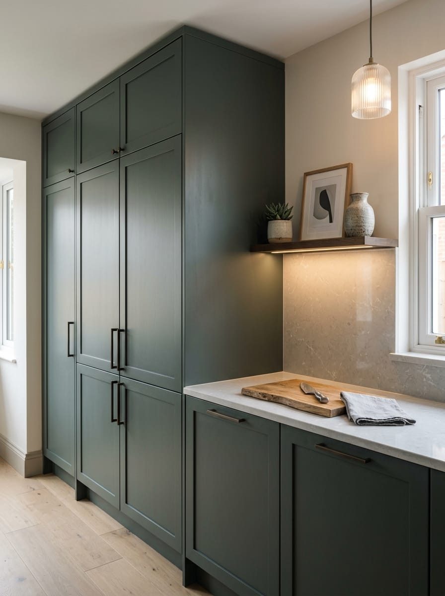 portrait1_600x800-382 Tall view of full-height bespoke kitchen cabinetry, modern shaker cabinetry