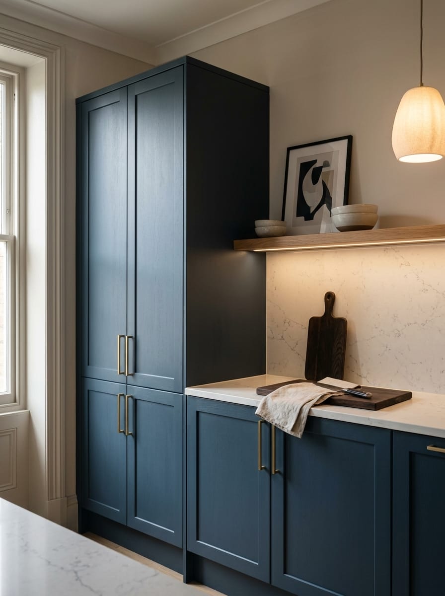 portrait1_600x800-396 Tall view of full-height bespoke kitchen cabinetry, contemporary painted lay-on cabinetry