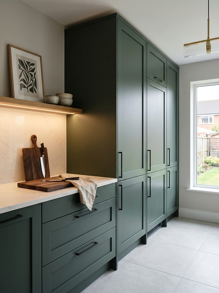 portrait1_600x800-404 Tall view of full-height bespoke kitchen cabinetry, modern shaker cabinetry