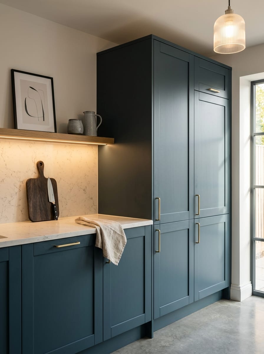 portrait1_600x800-406 Tall view of full-height bespoke kitchen cabinetry, timber veneer slab-door cabinetry