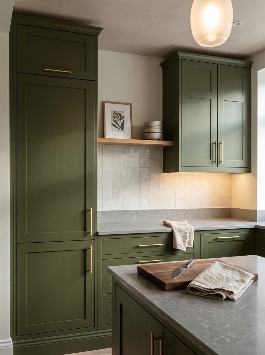 portrait1_600x800-410 Tall view of full-height bespoke kitchen cabinetry, matt painted handleless slab cabinetry