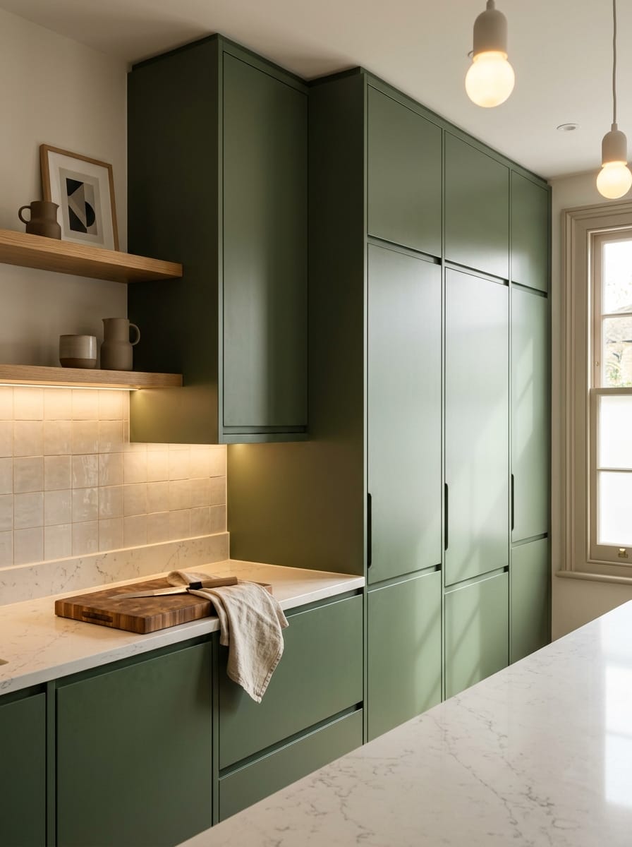 portrait1_600x800-425 Tall view of full-height bespoke kitchen cabinetry in a Bishop's Stortford home, modern shaker cabinetry