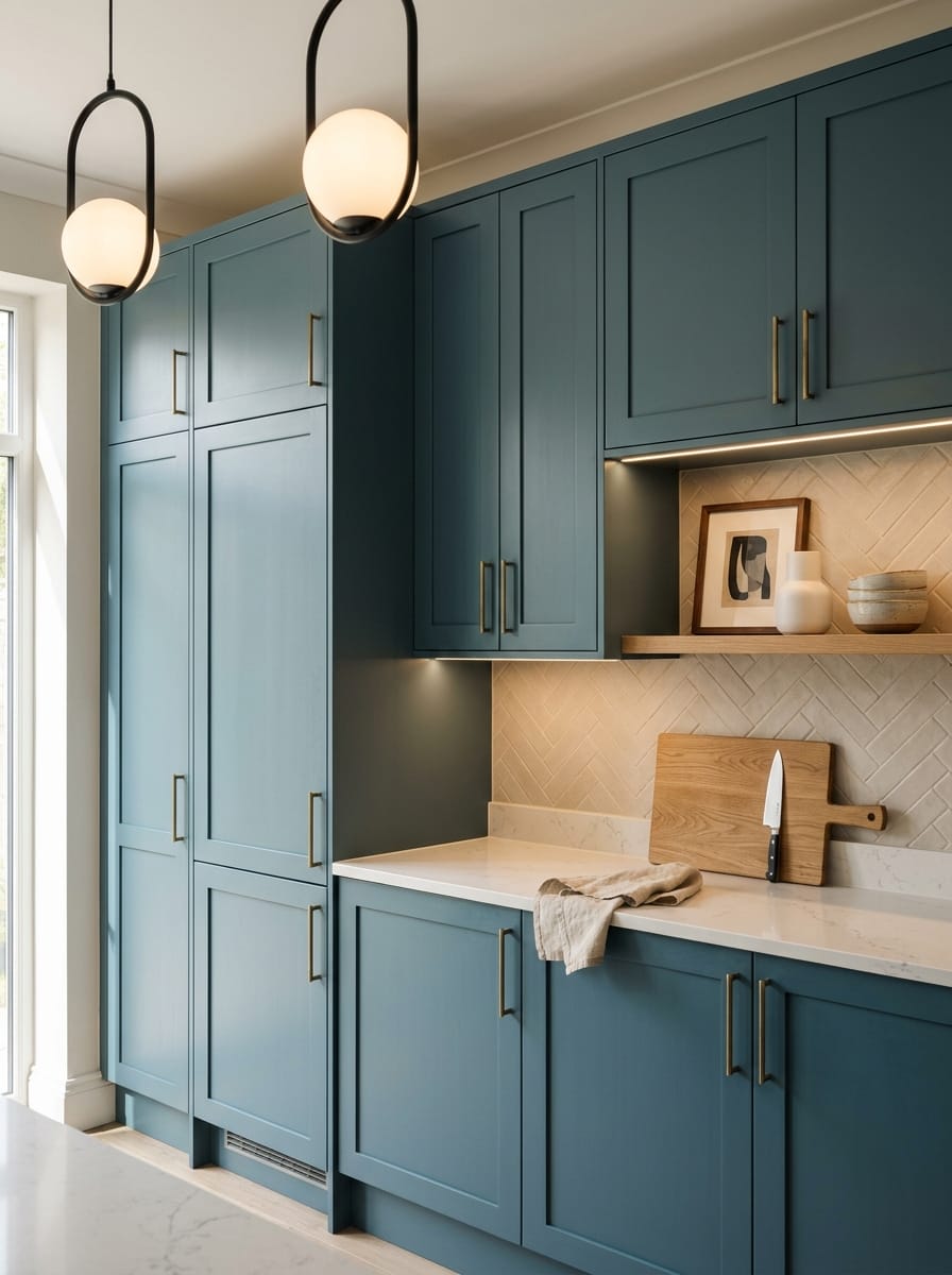 portrait1_600x800-427 Tall view of full-height bespoke kitchen cabinetry, modern shaker cabinetry