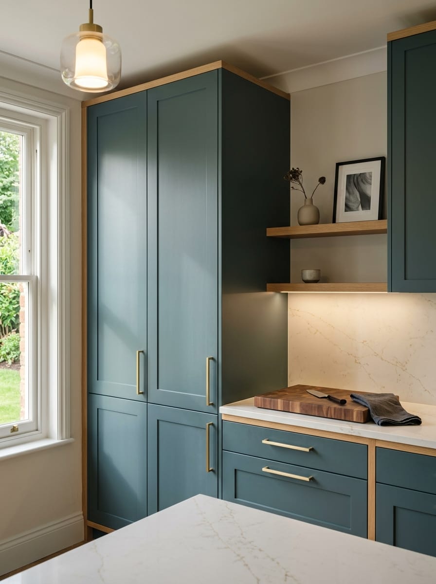 portrait1_600x800-435 Tall view of full-height bespoke kitchen cabinetry, modern shaker cabinetry