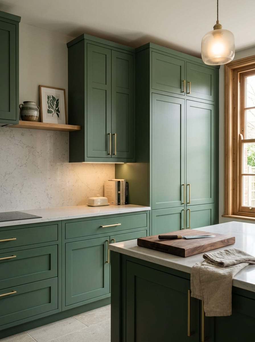 portrait1_600x800-451 Tall view of full-height bespoke kitchen cabinetry, matt painted handleless slab cabinetry