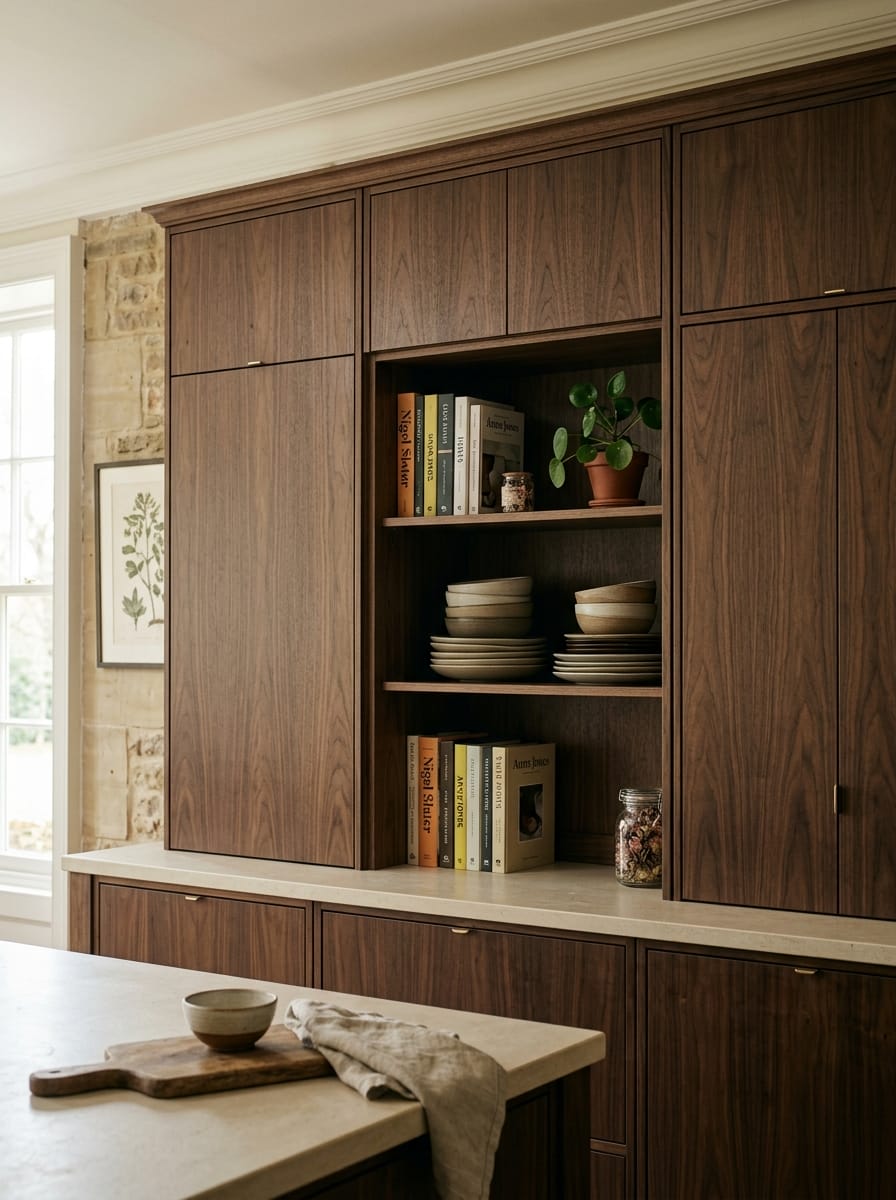 portrait1_600x800-61 Mid-century style Mastercraft kitchen with walnut wood panels and open shelving