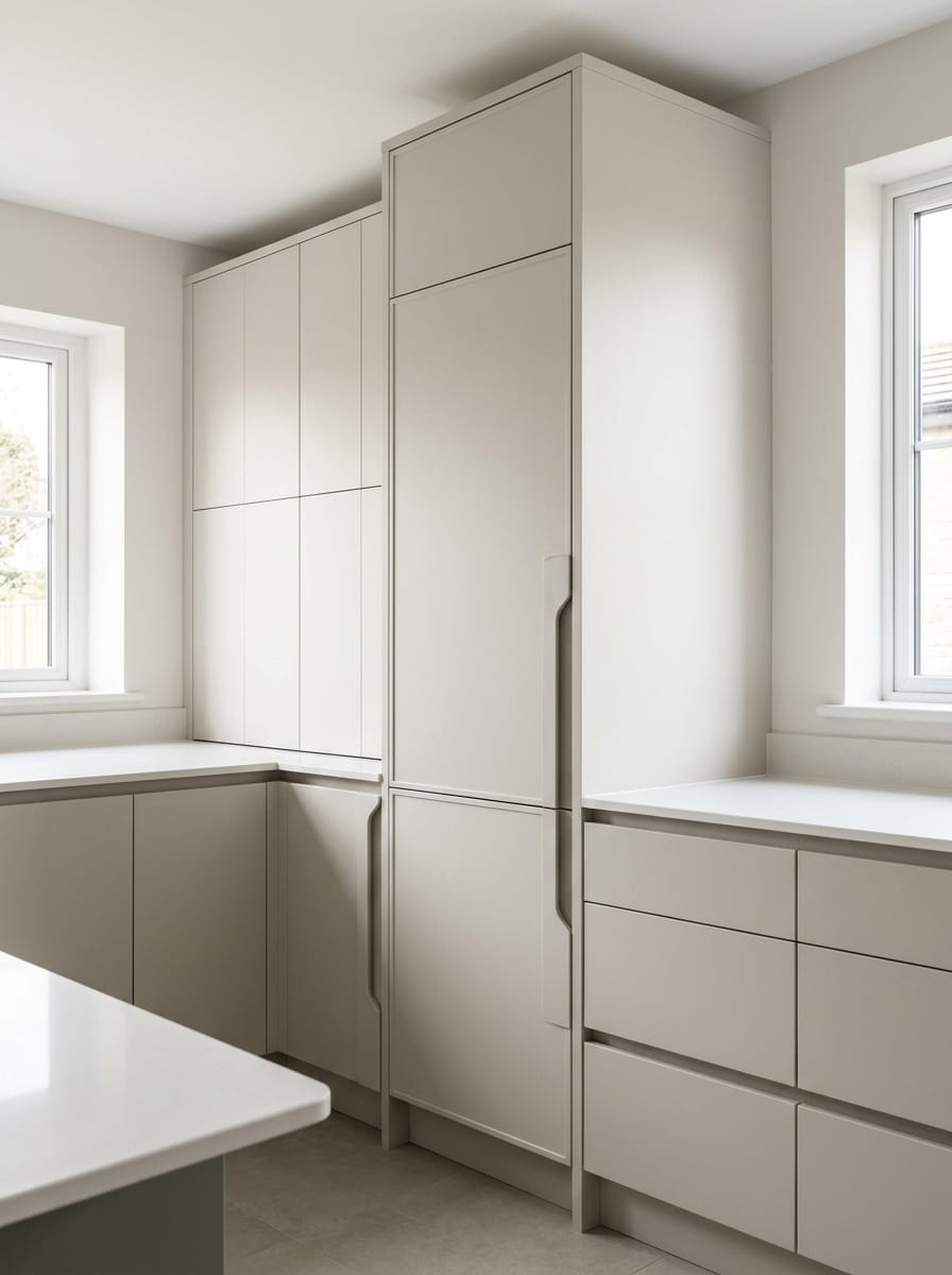 Bespoke kitchen installation, full-height cabinetry and considered storage design