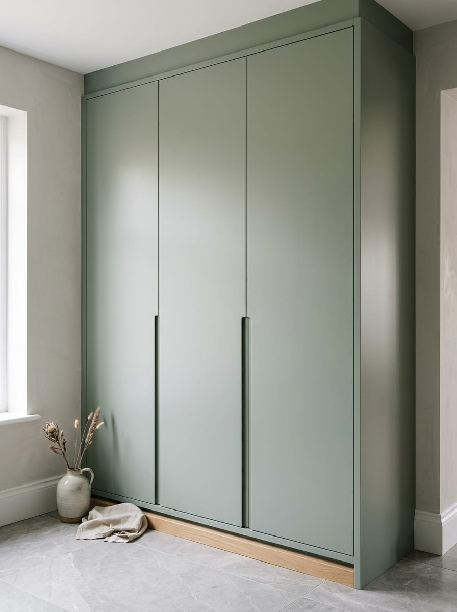 portrait2_600x800-110 sage green wardrobe with flat doors and integrated vertical handles