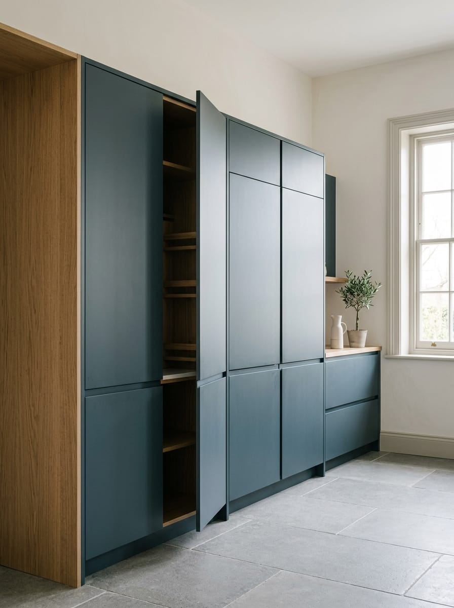 Bespoke kitchen installation, full-height cabinetry and considered storage design