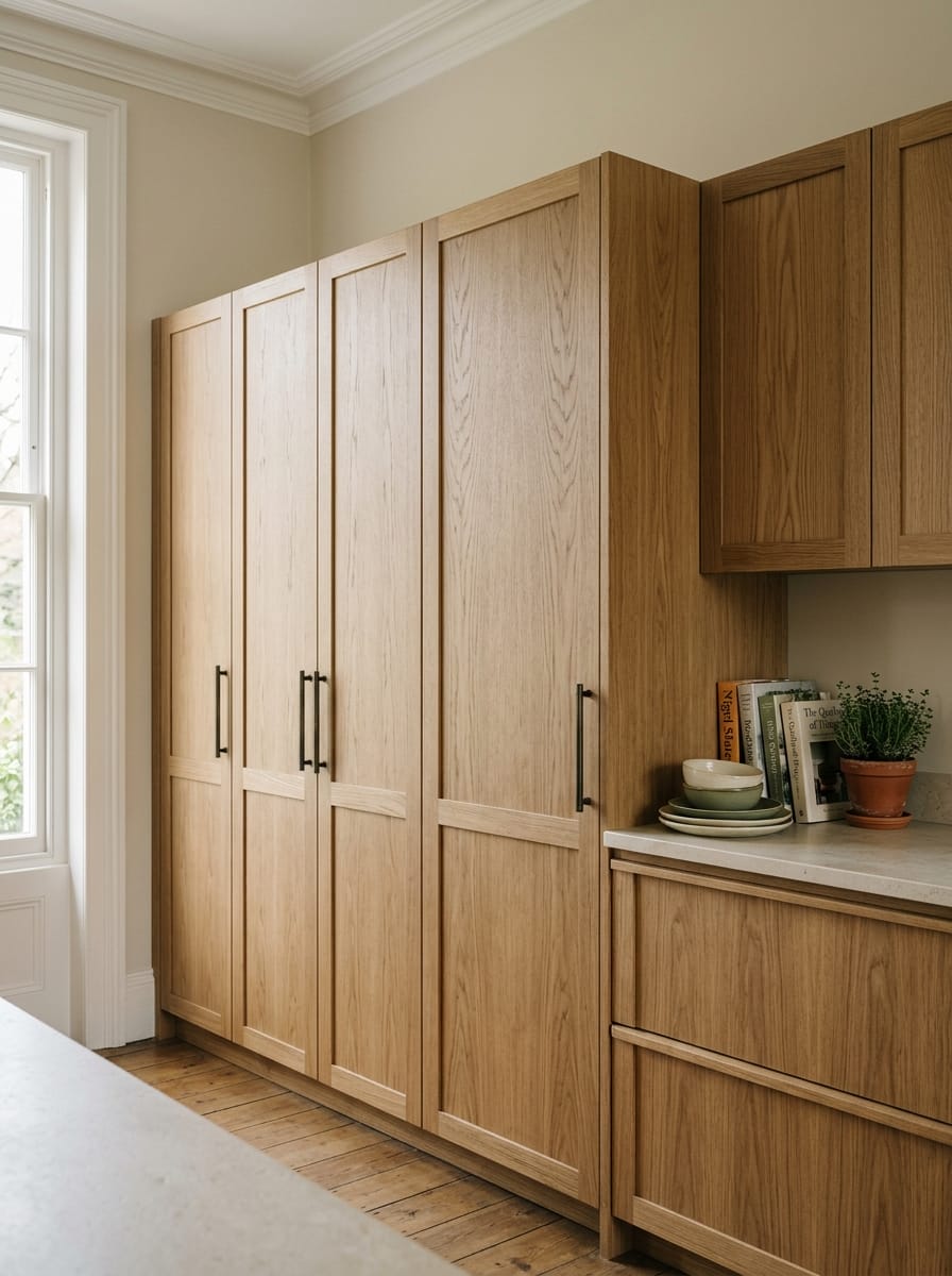 portrait2_600x800-15 light wood kitchen cupboards with black handles and cream worktop