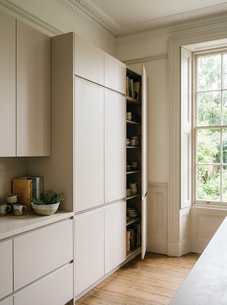 portrait2_600x800-16 pale matt kitchen units with open shelving beside tall sash window