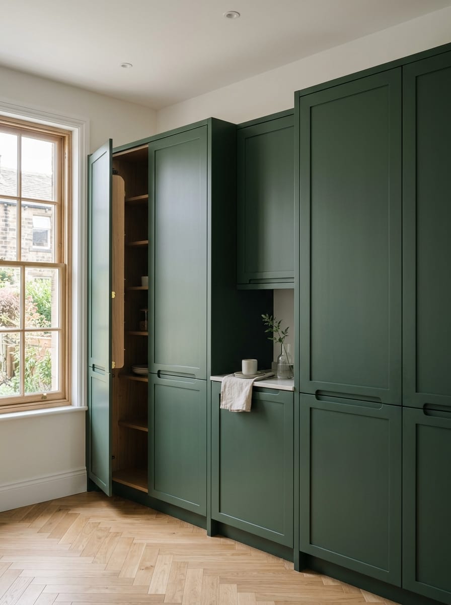 Bespoke kitchen installation, full-height cabinetry and considered storage design