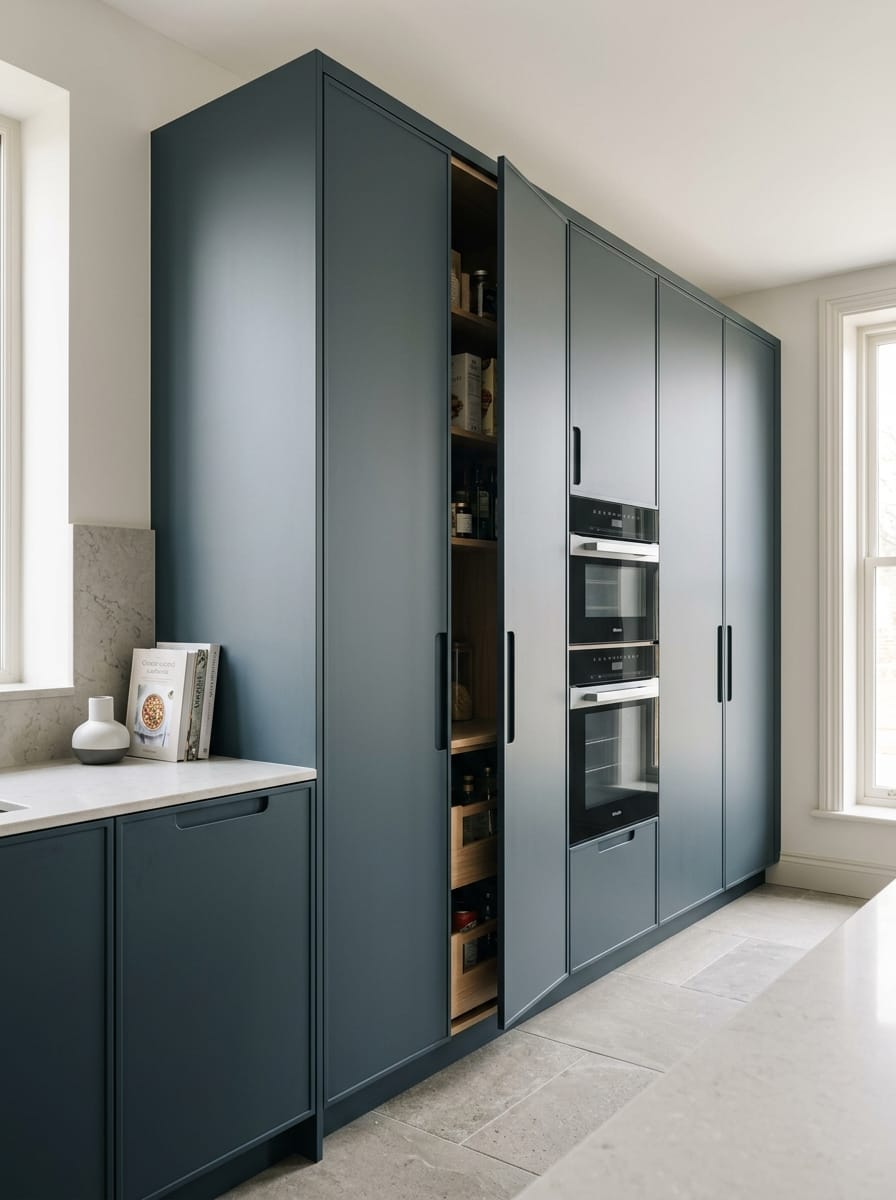 Bespoke kitchen installation, full-height cabinetry and considered storage design