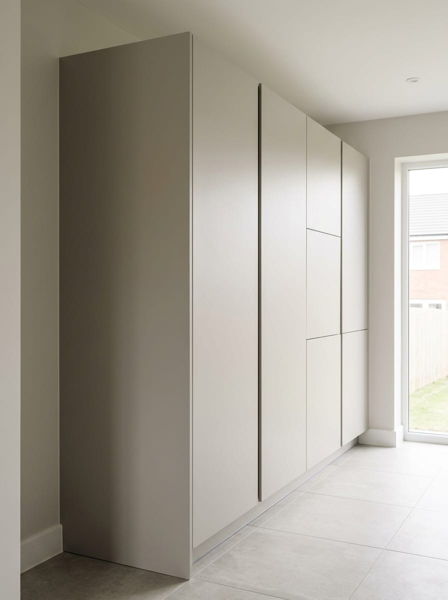 Bespoke kitchen installation, full-height cabinetry and considered storage design