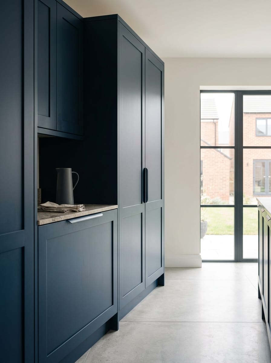 Bespoke kitchen installation, full-height cabinetry and considered storage design