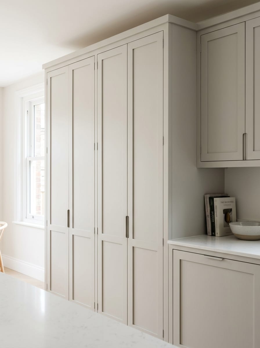 Bespoke kitchen installation, full-height cabinetry and considered storage design