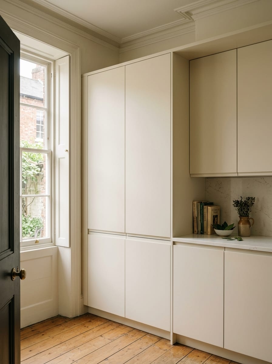 Bespoke kitchen installation, full-height cabinetry and considered storage design