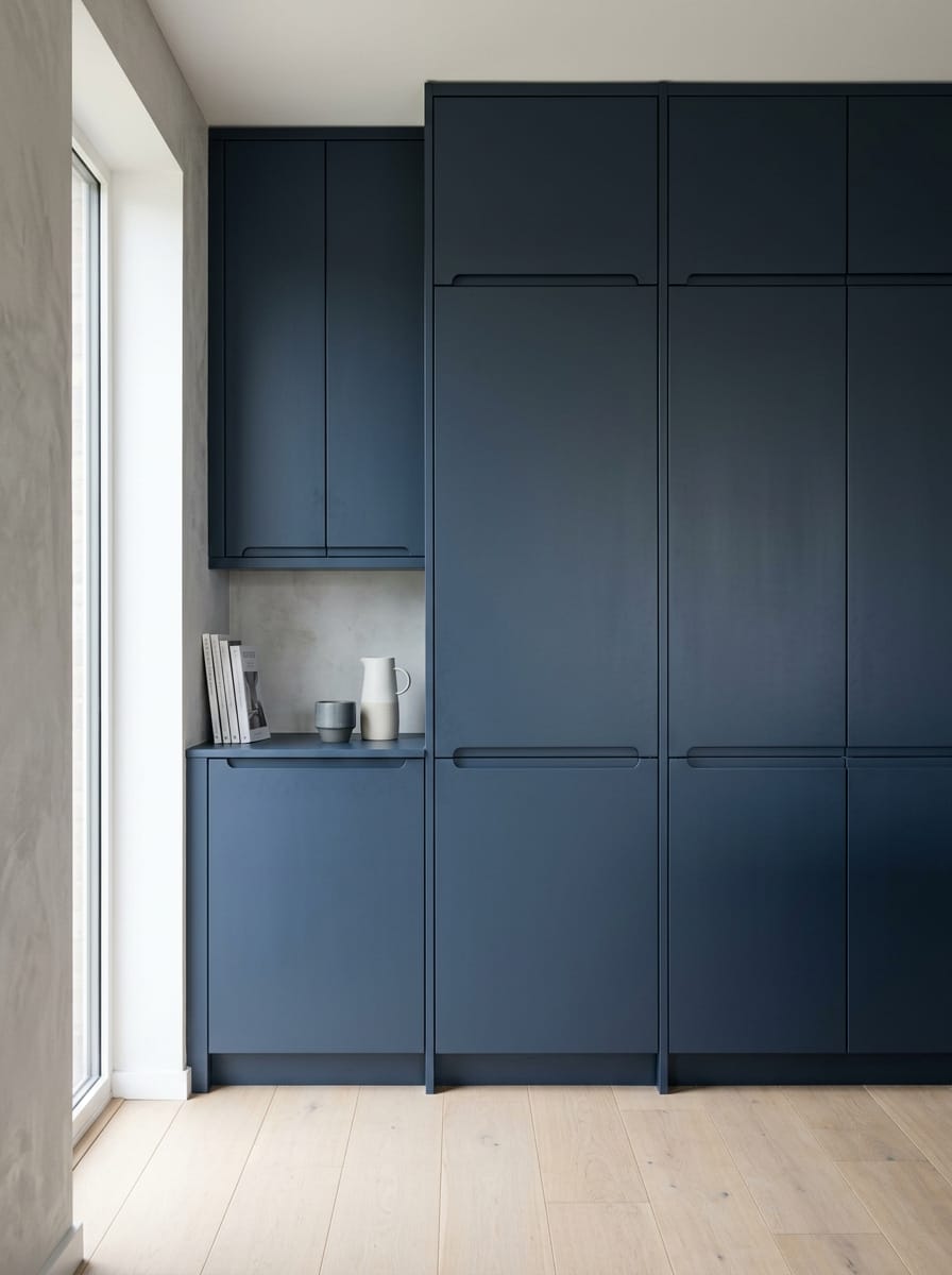 Bespoke kitchen installation, full-height cabinetry and considered storage design