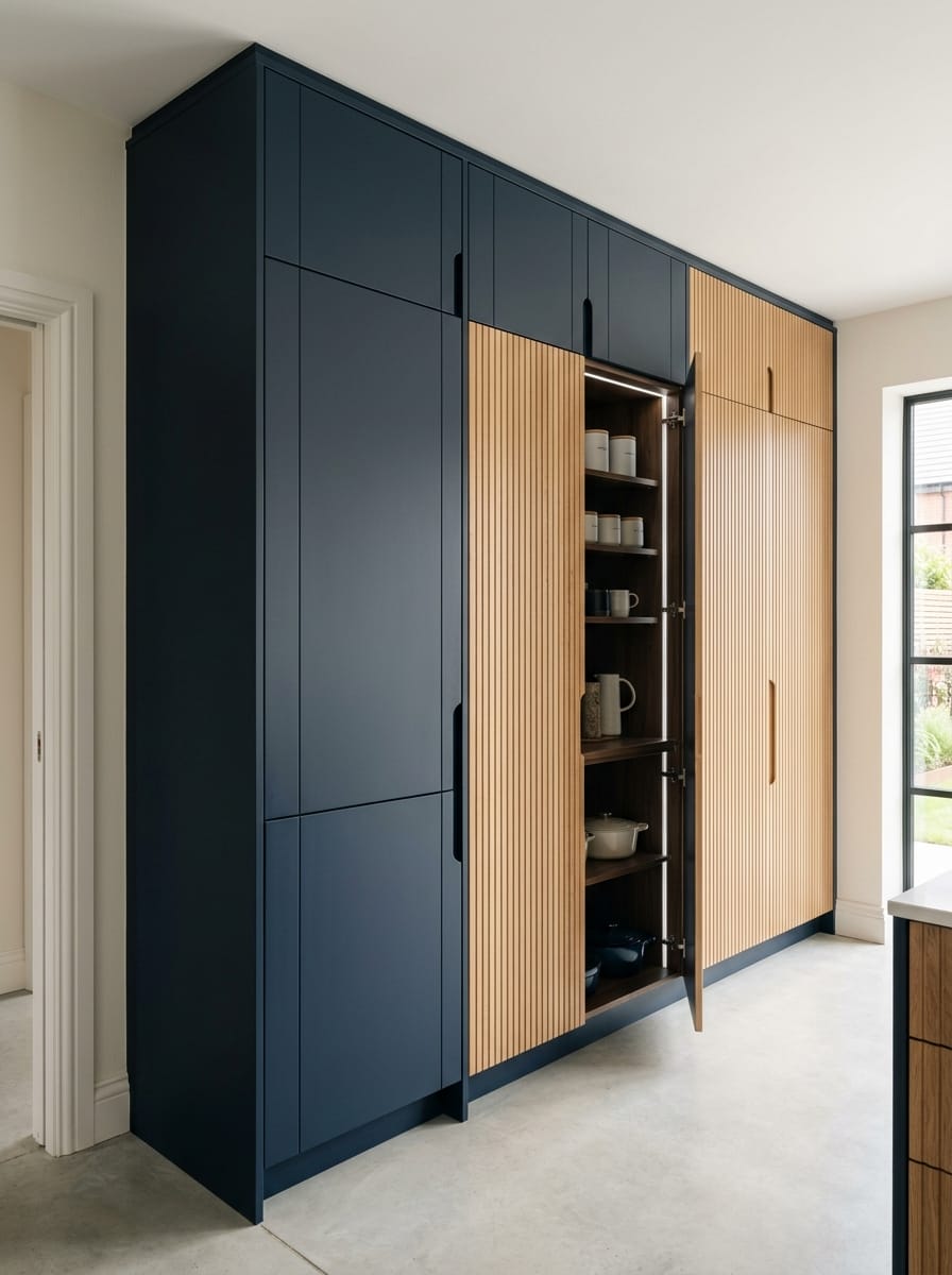 Bespoke kitchen installation, full-height cabinetry and considered storage design