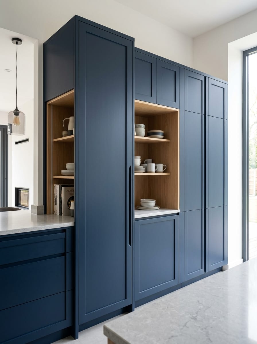 Bespoke kitchen installation, full-height cabinetry and considered storage design