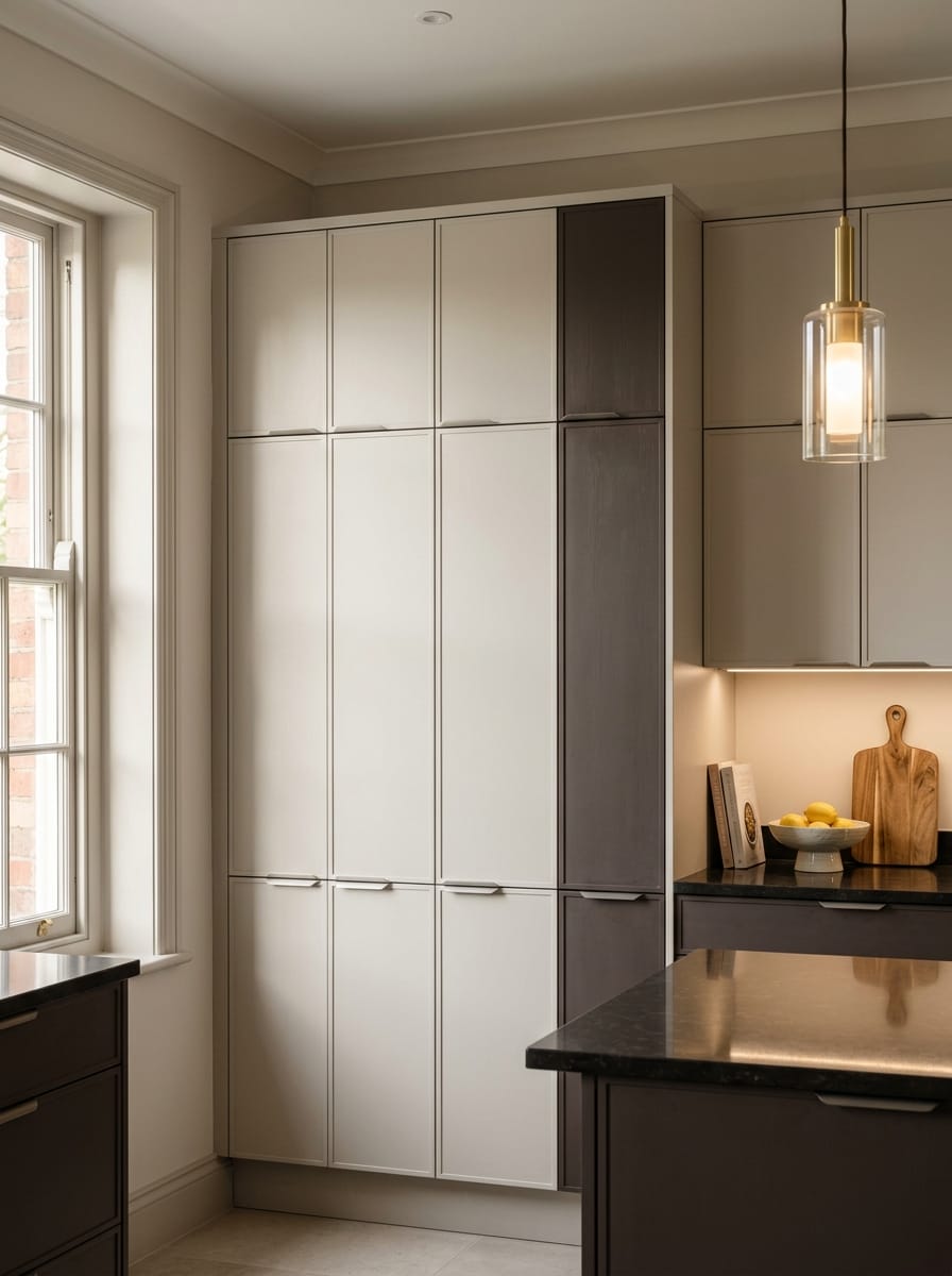 Bespoke kitchen installation, full-height cabinetry and considered storage design