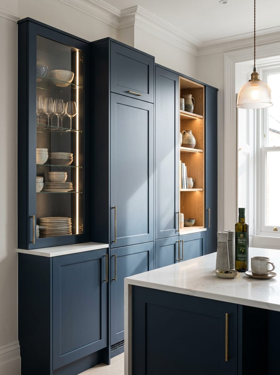 Bespoke kitchen installation, full-height cabinetry and considered storage design