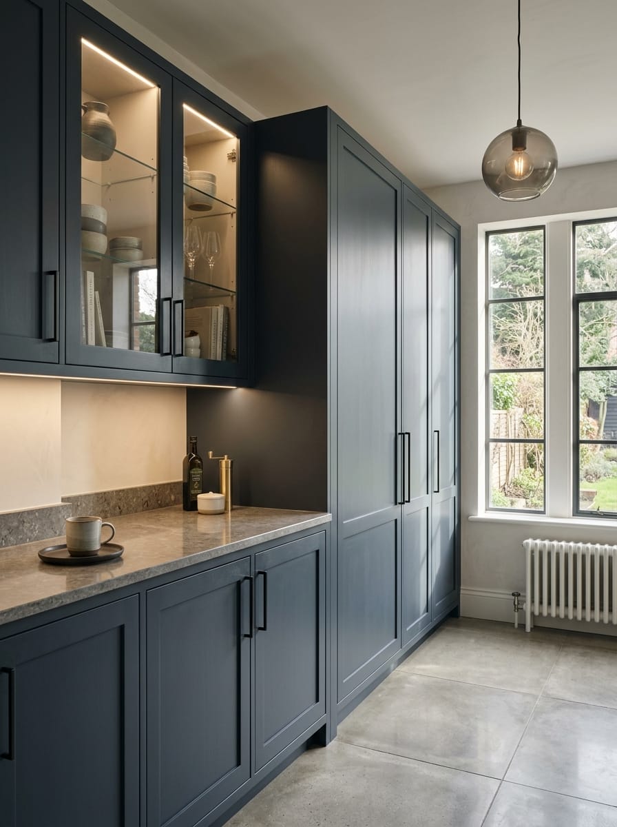 Bespoke kitchen installation, full-height cabinetry and considered storage design