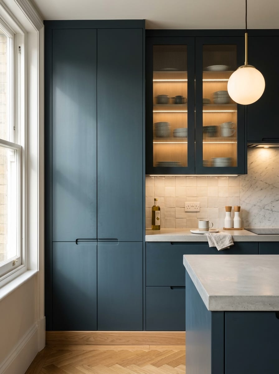 Bespoke kitchen installation, full-height cabinetry and considered storage design