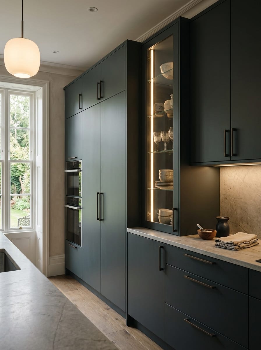 Bespoke kitchen installation, full-height cabinetry and considered storage design