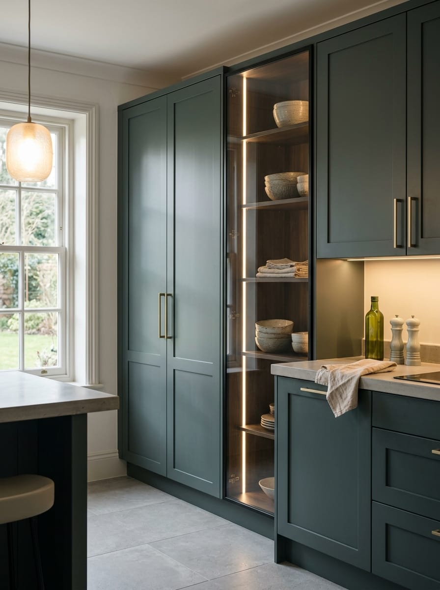 Bespoke kitchen installation, full-height cabinetry and considered storage design