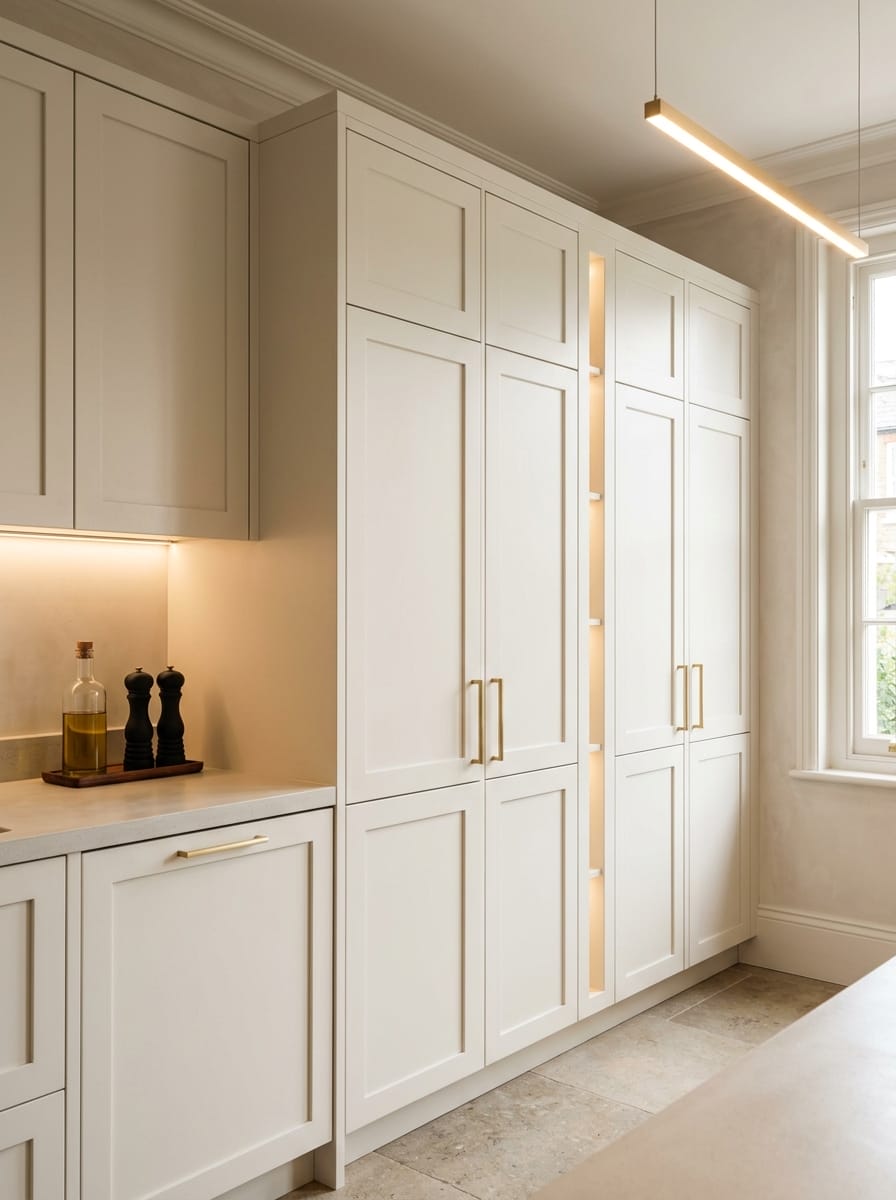 Bespoke kitchen installation, full-height cabinetry and considered storage design