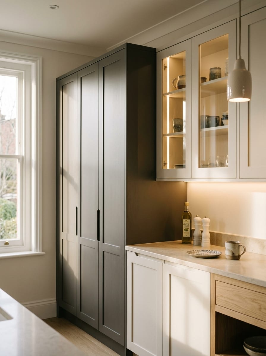 Bespoke kitchen installation, full-height cabinetry and considered storage design