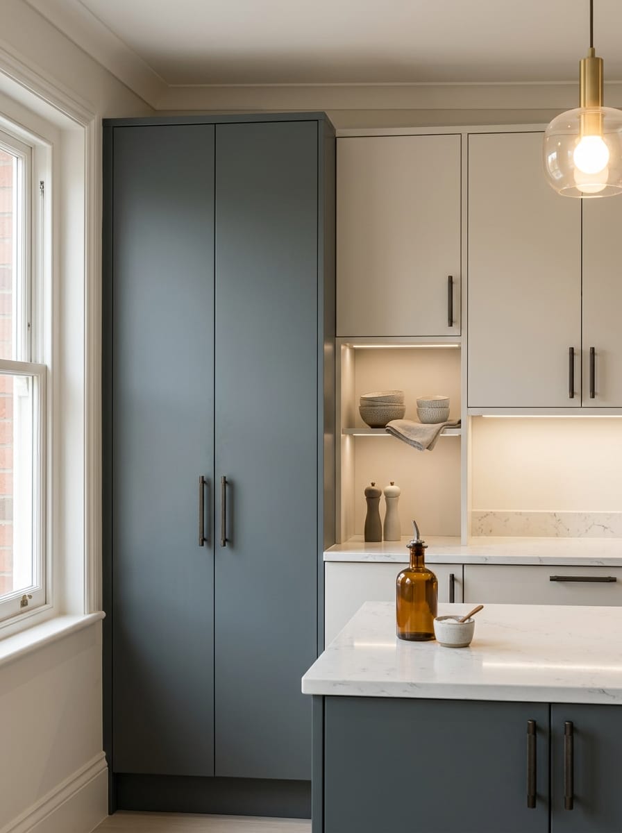 Bespoke kitchen installation, full-height cabinetry and considered storage design
