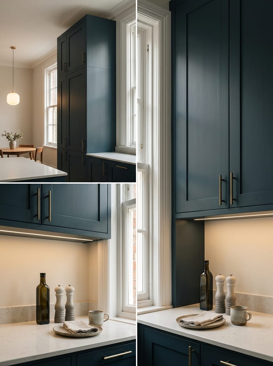 Bespoke kitchen installation, full-height cabinetry and considered storage design