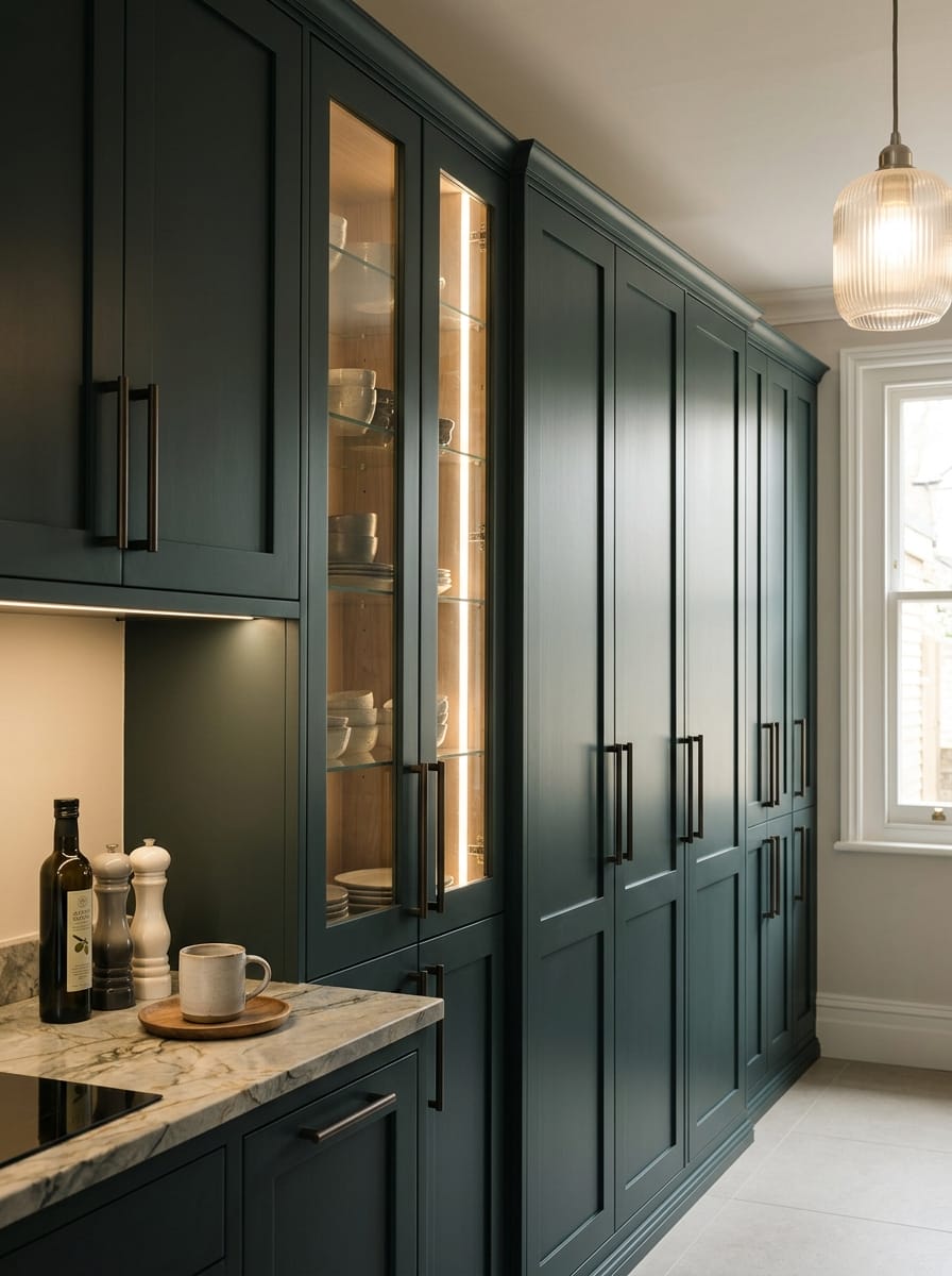 Bespoke kitchen installation, full-height cabinetry and considered storage design