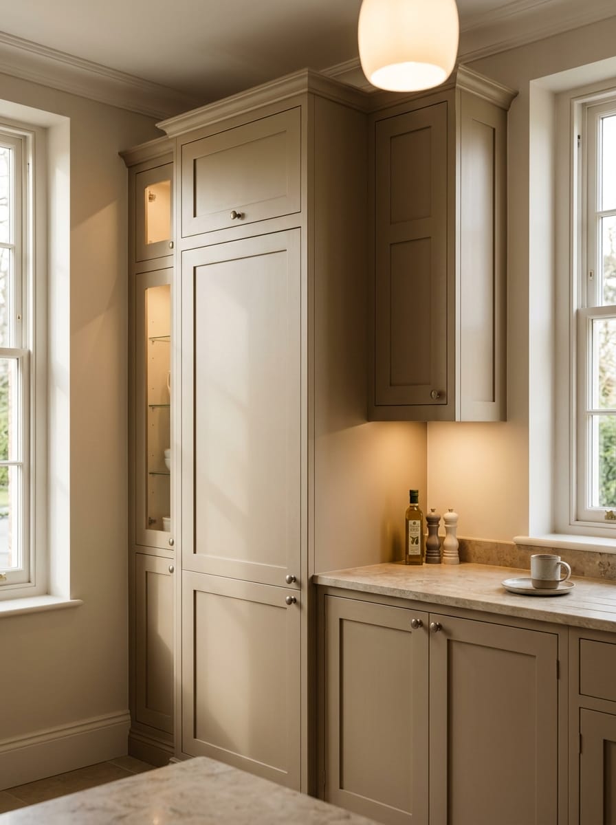 Bespoke kitchen installation, full-height cabinetry and considered storage design