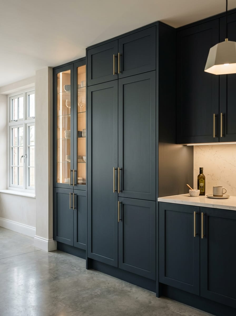 Bespoke kitchen installation, full-height cabinetry and considered storage design