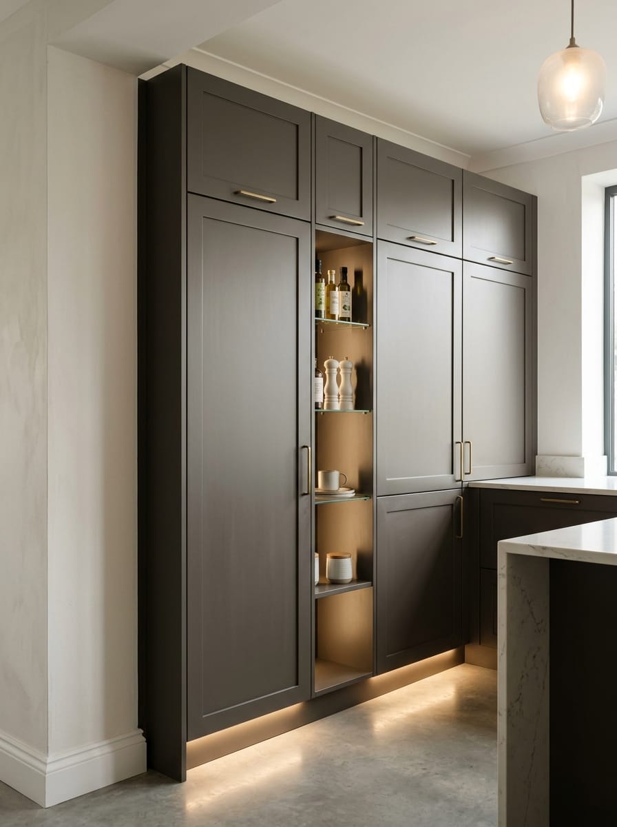 Bespoke kitchen installation, full-height cabinetry and considered storage design