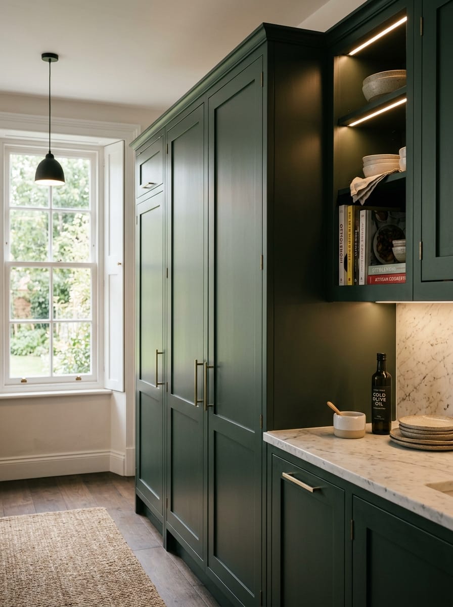 Bespoke kitchen installation, full-height cabinetry and considered storage design