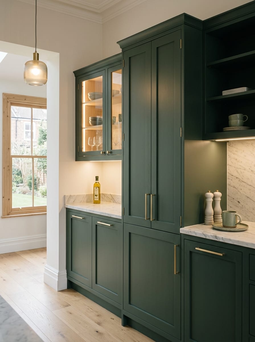 Bespoke kitchen installation, full-height cabinetry and considered storage design