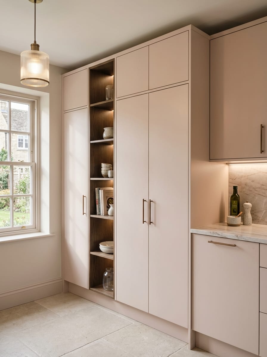 Bespoke kitchen installation, full-height cabinetry and considered storage design