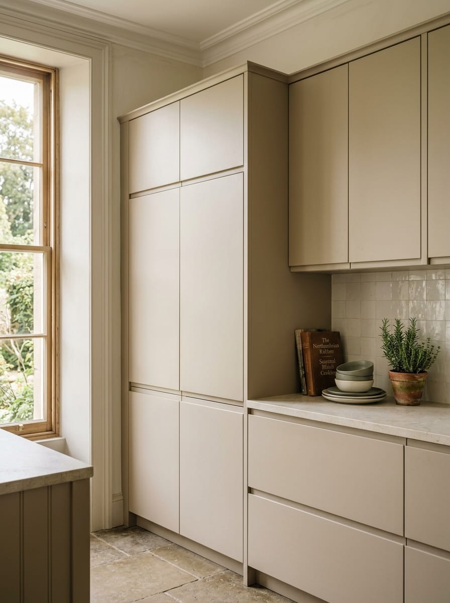 Bespoke kitchen installation — full-height cabinetry and considered storage design
