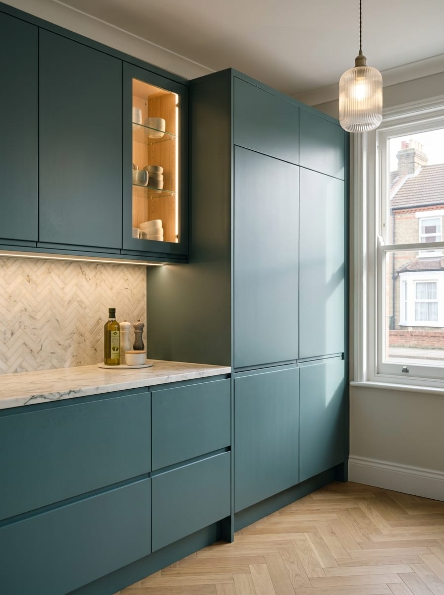 Bespoke kitchen installation, full-height cabinetry and considered storage design