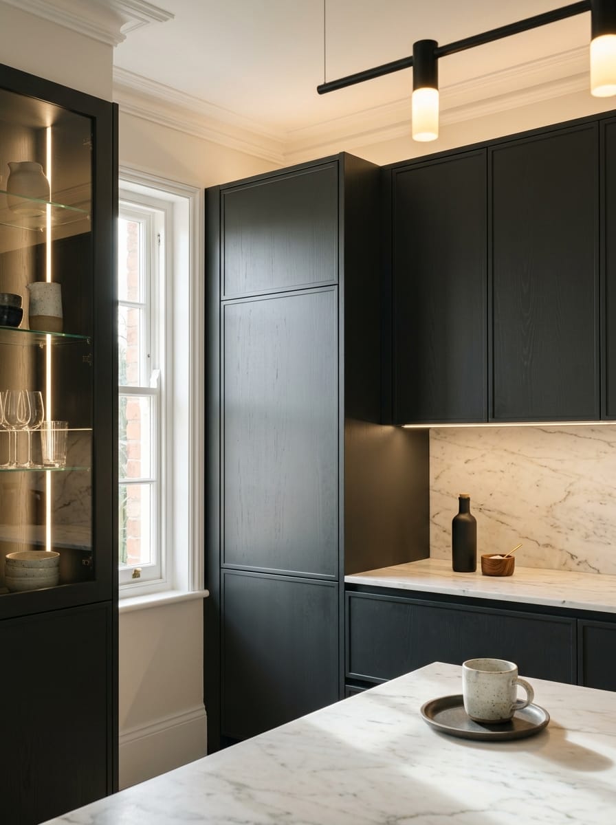 Bespoke kitchen installation, full-height cabinetry and considered storage design