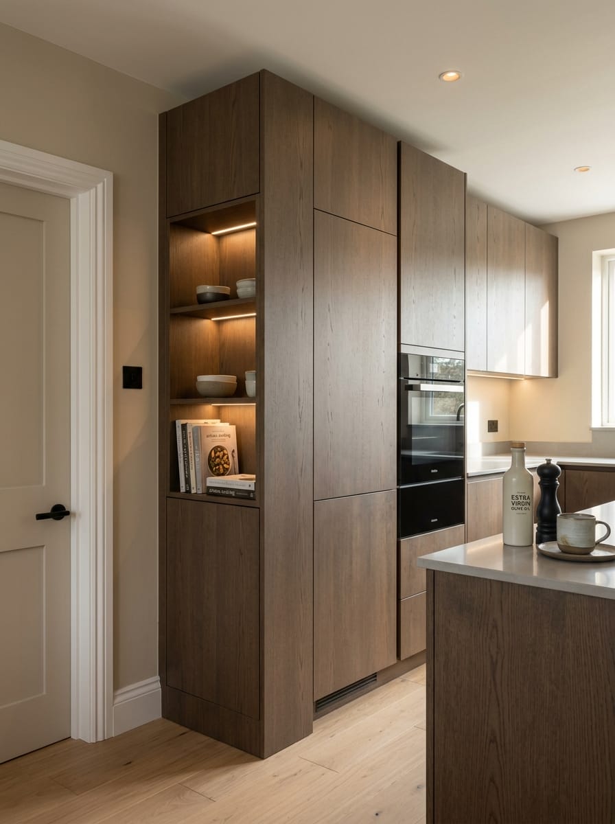 Bespoke kitchen installation, full-height cabinetry and considered storage design