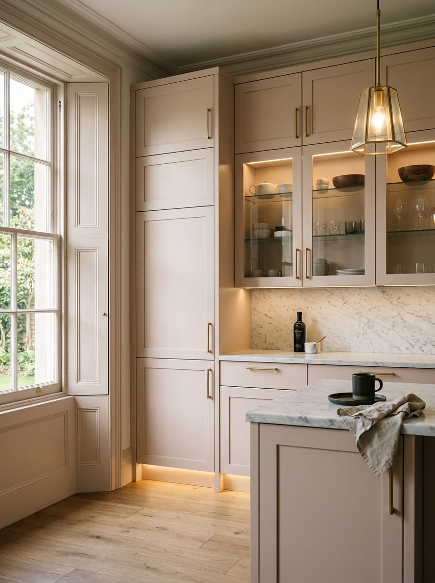 Bespoke kitchen installation, full-height cabinetry and considered storage design